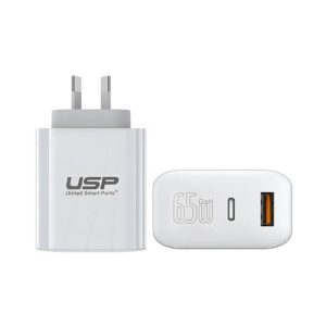 Usp 65W Dual Ports Usb C Usb A Pd Gan Wall White Laptop Charger