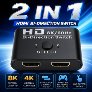 8K 60Hz HDMI Switch Splitter Bi-Direction 4K 60Hz HDMI Switcher 1x2/2x1 For PC Laptop Xbox PS3/4 to Monitor Projector