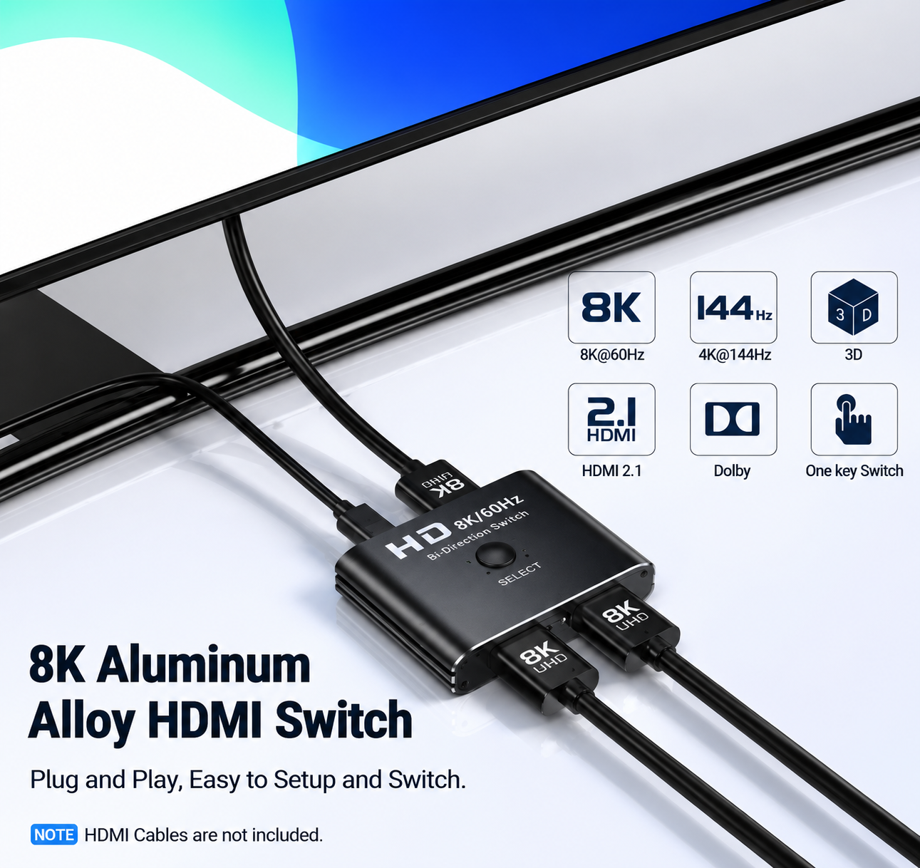 8K 60Hz HDMI Switch Splitter Bi-Direction 4K 60Hz HDMI Switcher 1x2/2x1 For PC Laptop Xbox PS3/4 to Monitor Projector - Image 4